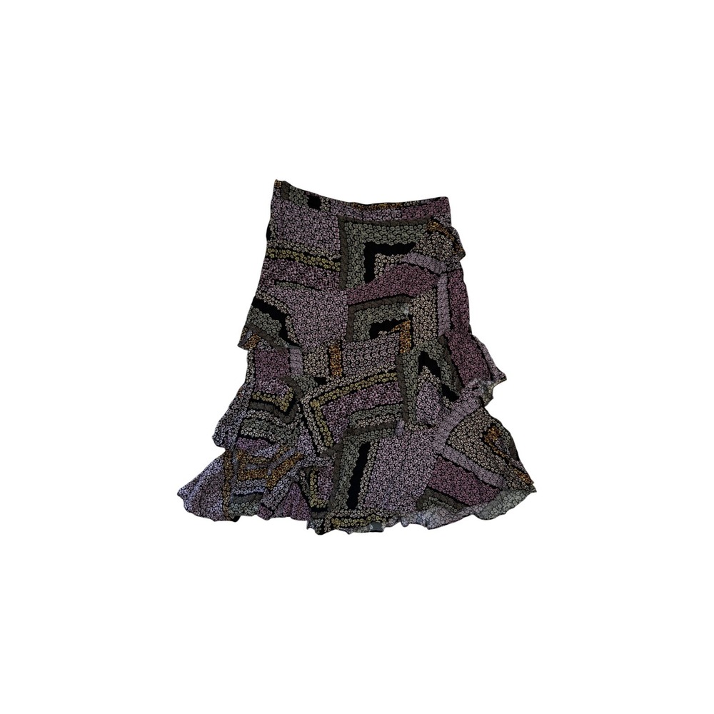 Band of Gypsies Floral Patchwork Tiered Midi Skirt Size L Ruffle Flowy Viscose